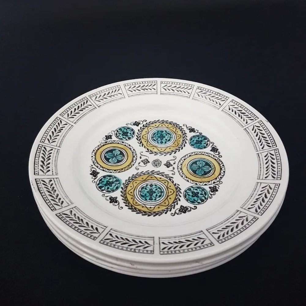 4pc Kathie Winkle CAROUSEL 6 inch Ironstone Side Plate Set, 1960s